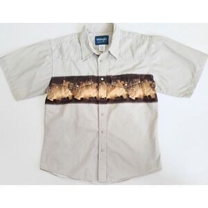 Vintage Wrangler Boys Western Shirt XL 14-16 Tan Horse Graphic Snap Front Cowboy